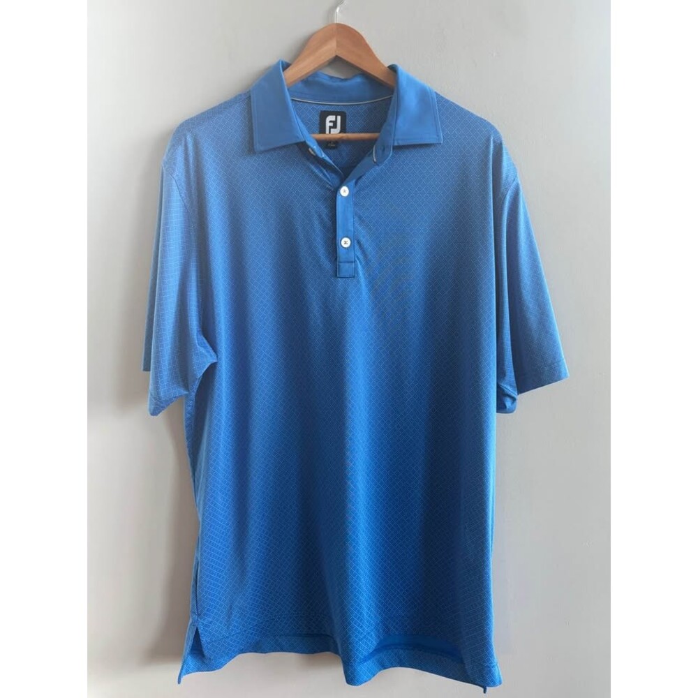 FootJoy Men's Lisle Dot Geo Print Golf Polo Shirt Blue White Whitmoor Country Cl
